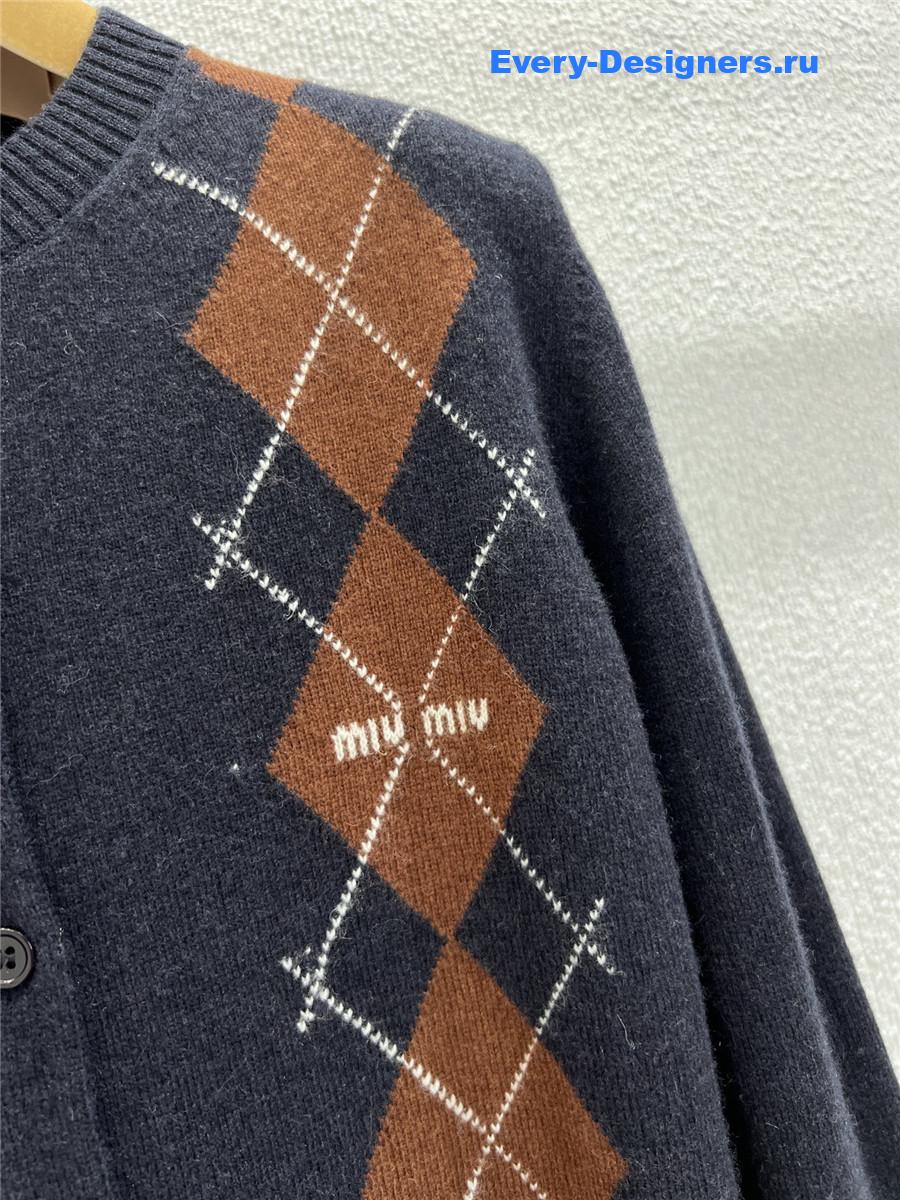 Miu Miu Blue Argyle Cardigan