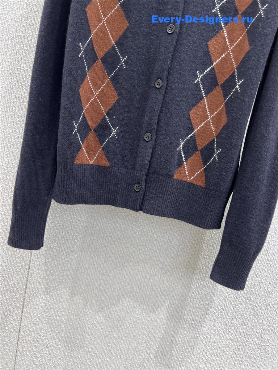 Miu Miu Blue Argyle Cardigan