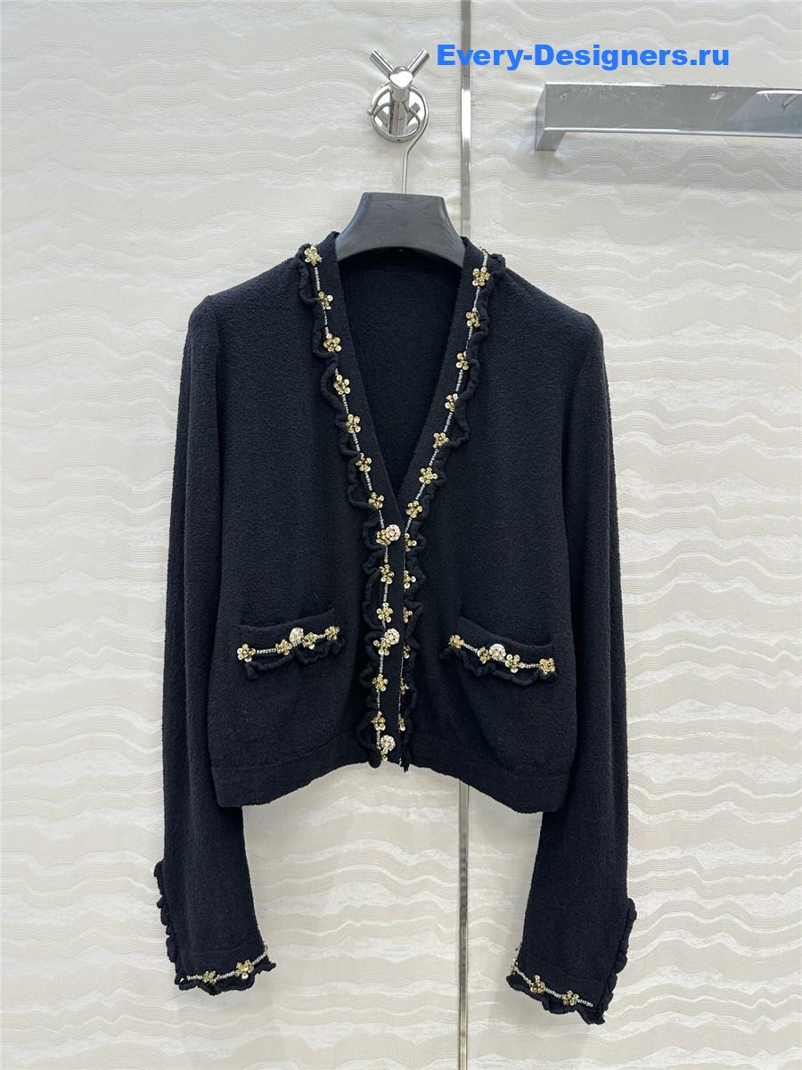 Ch**el ruffled lace knitted v-neck cardigan