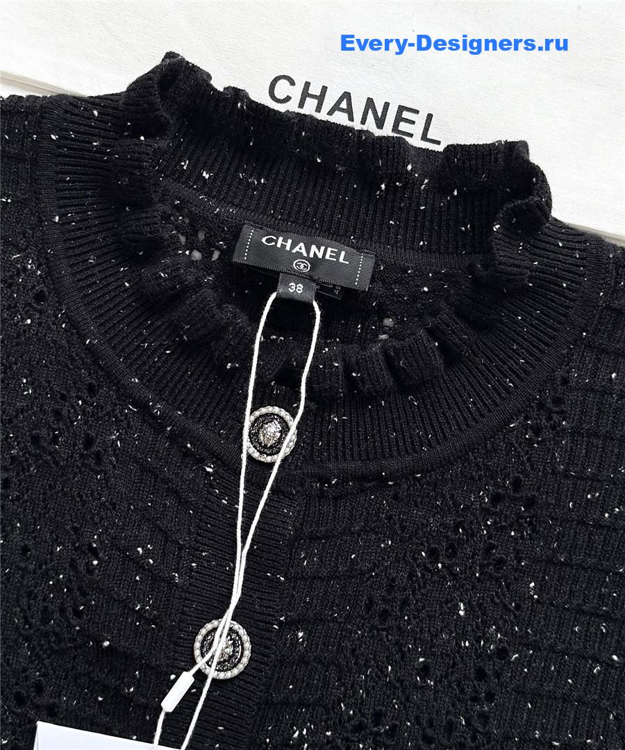 Ch**el black wool sequin hollow knit cardigan