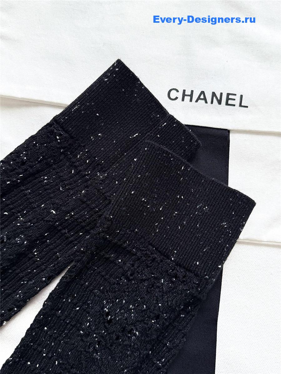 Ch**el black wool sequin hollow knit cardigan