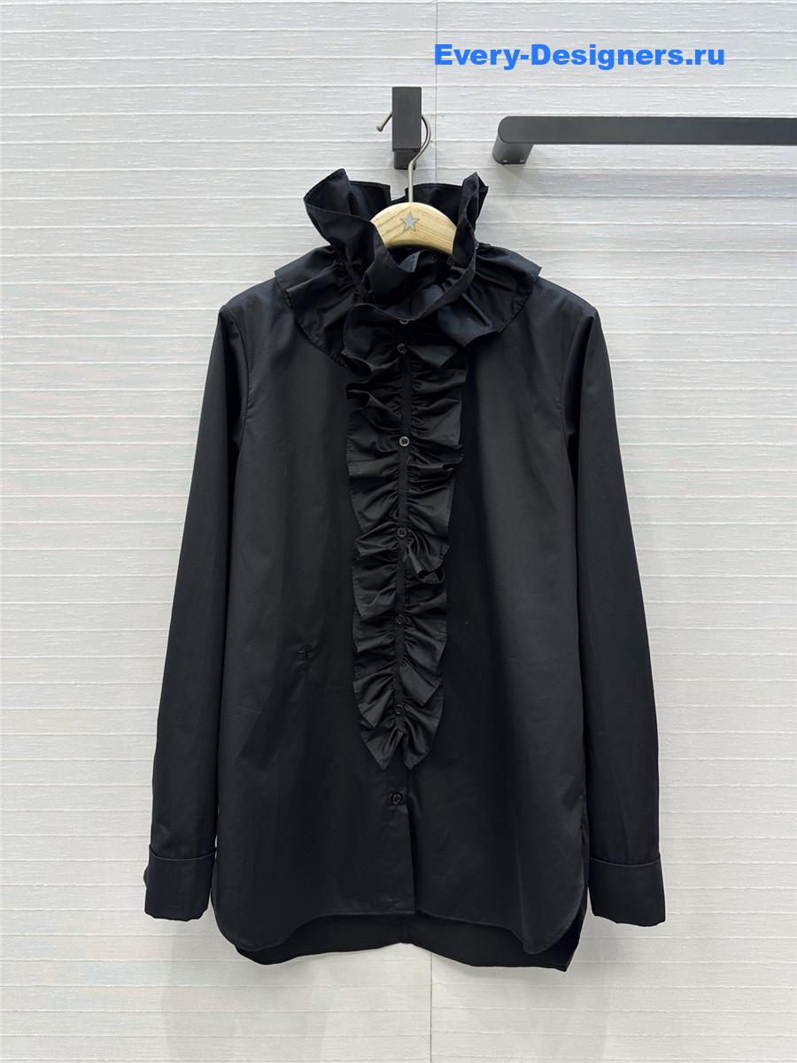D10r black ruffled high-neck cotton blouse