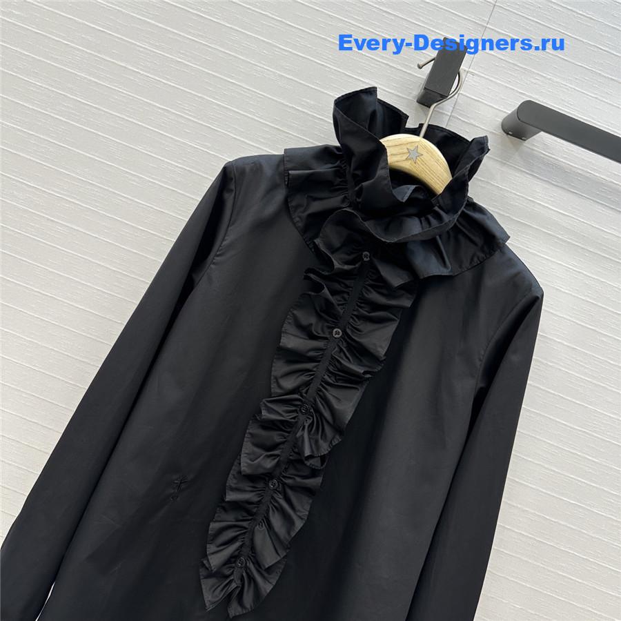 D10r black ruffled high-neck cotton blouse