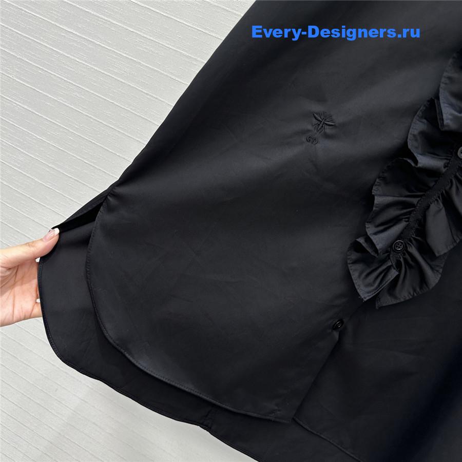 D10r black ruffled high-neck cotton blouse