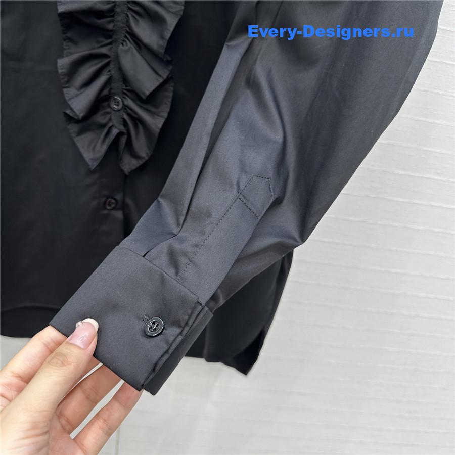 D10r black ruffled high-neck cotton blouse