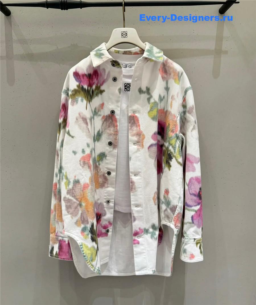 L0ew* floral denim overshirt