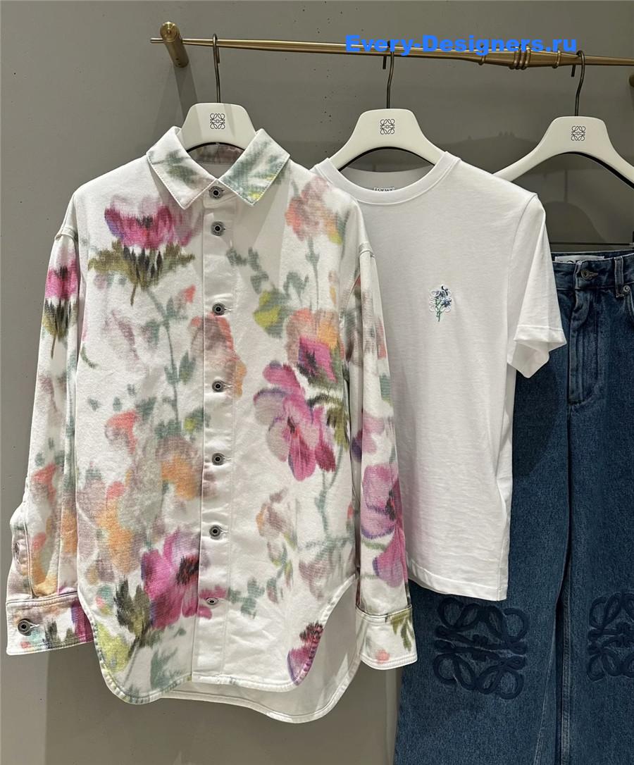 L0ew* floral denim overshirt