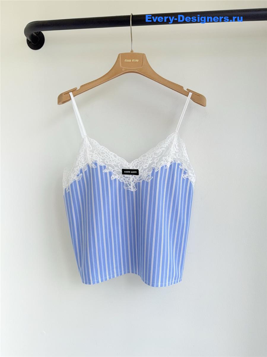 Miu Miu Blue Striped Lace Top