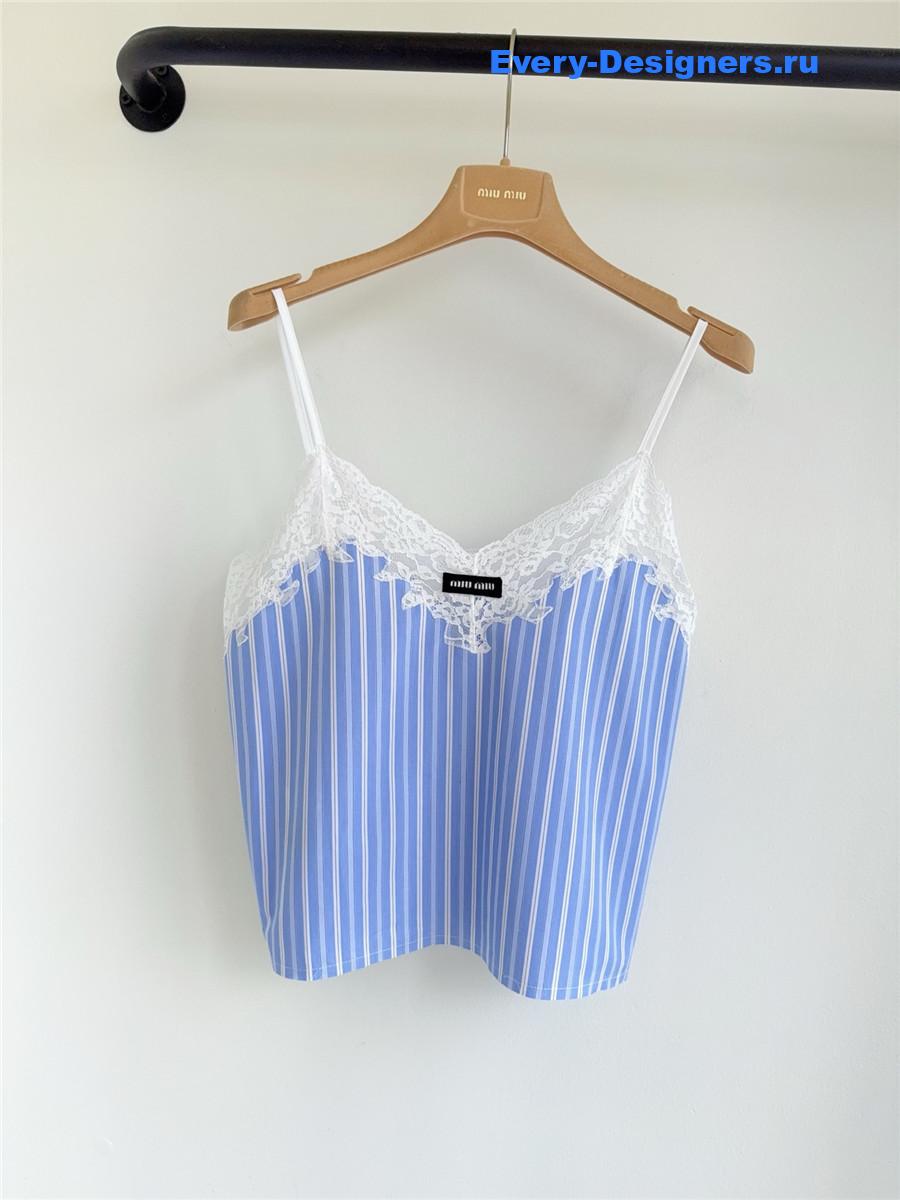Miu Miu Blue Striped Lace Top