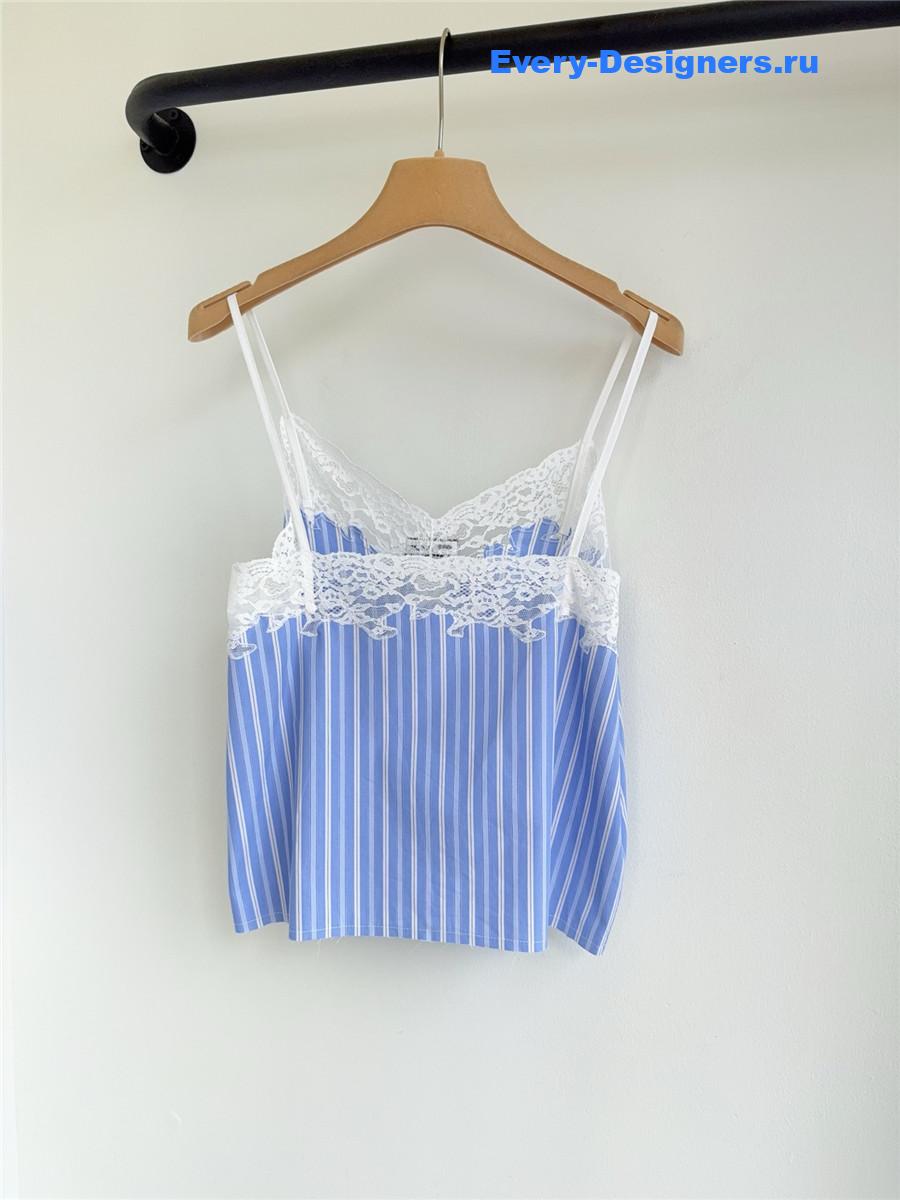 Miu Miu Blue Striped Lace Top