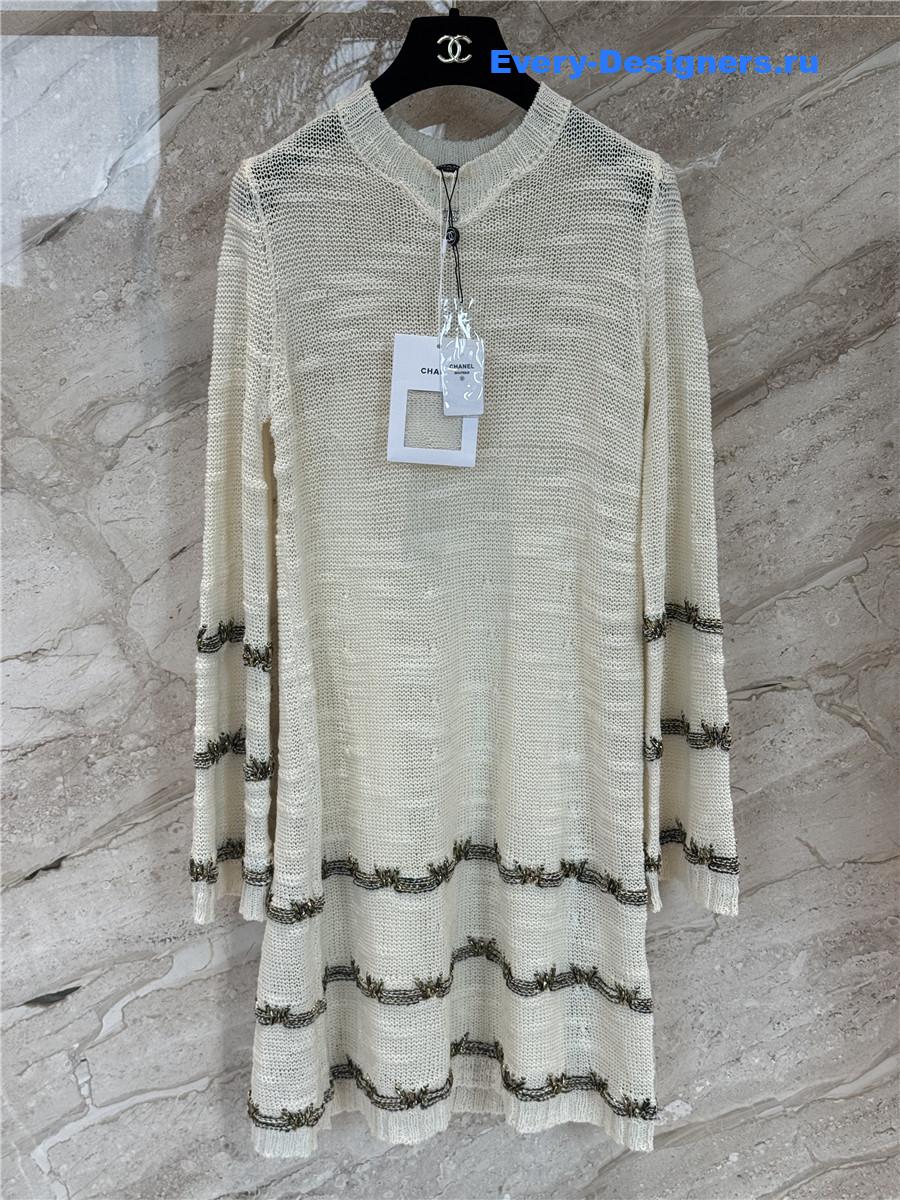 Ch**el beige gold striped dress