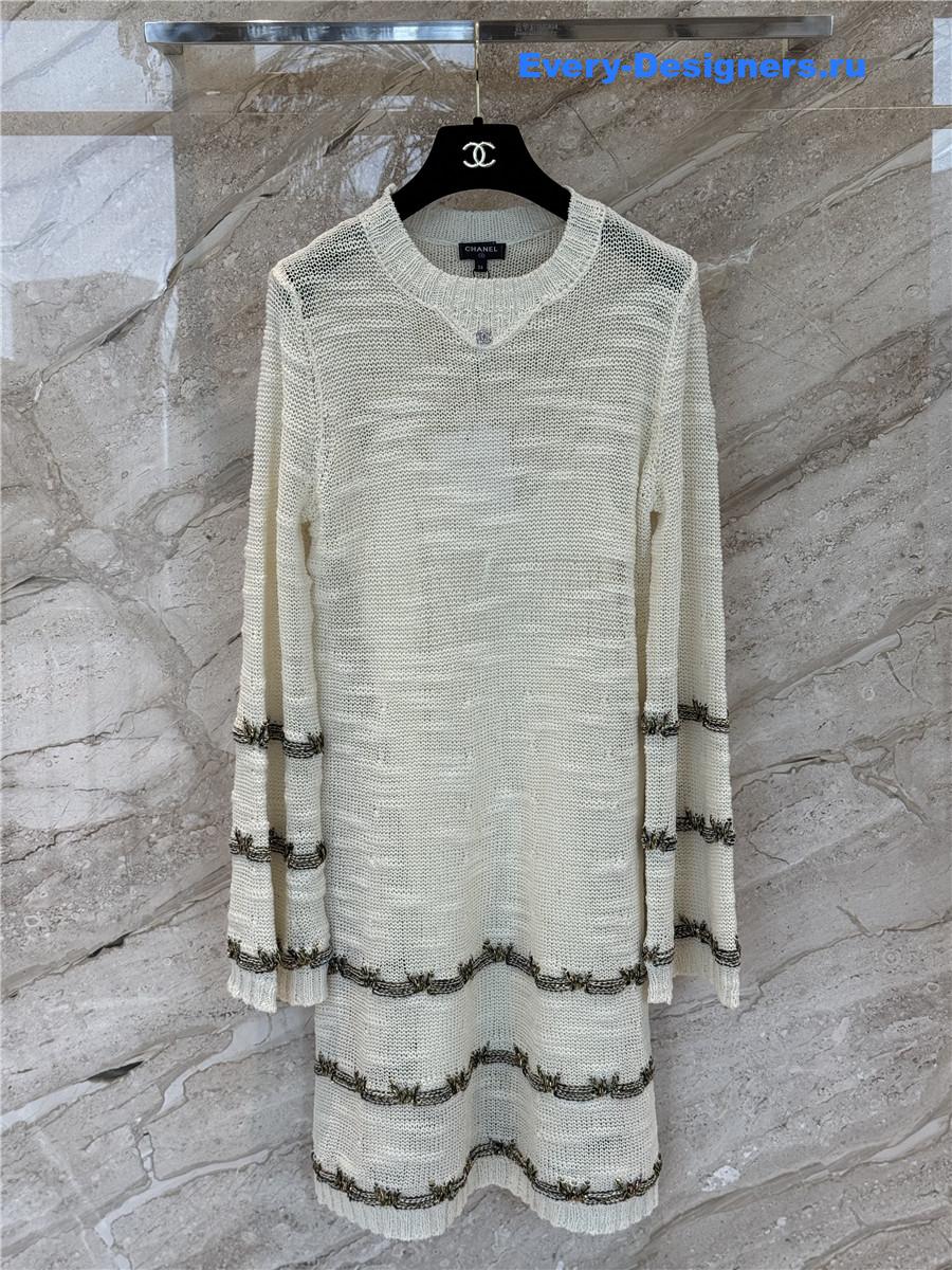 Ch**el beige gold striped dress