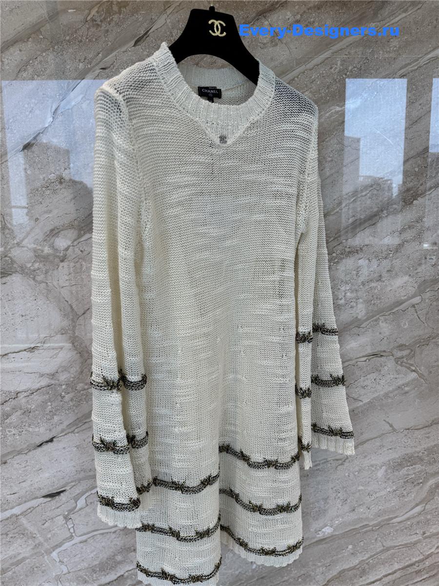 Ch**el beige gold striped dress