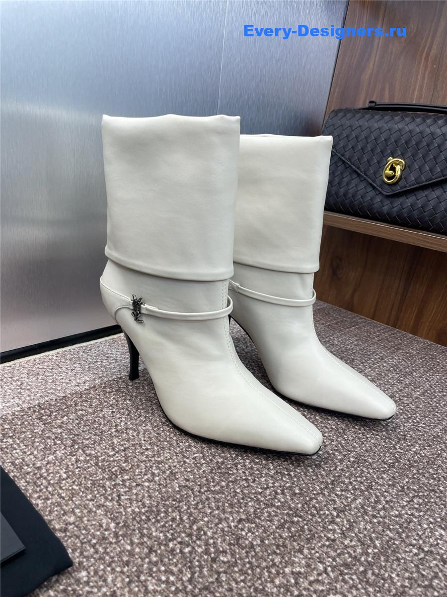 Sa1nt Lau*nt white buckle ankle boots