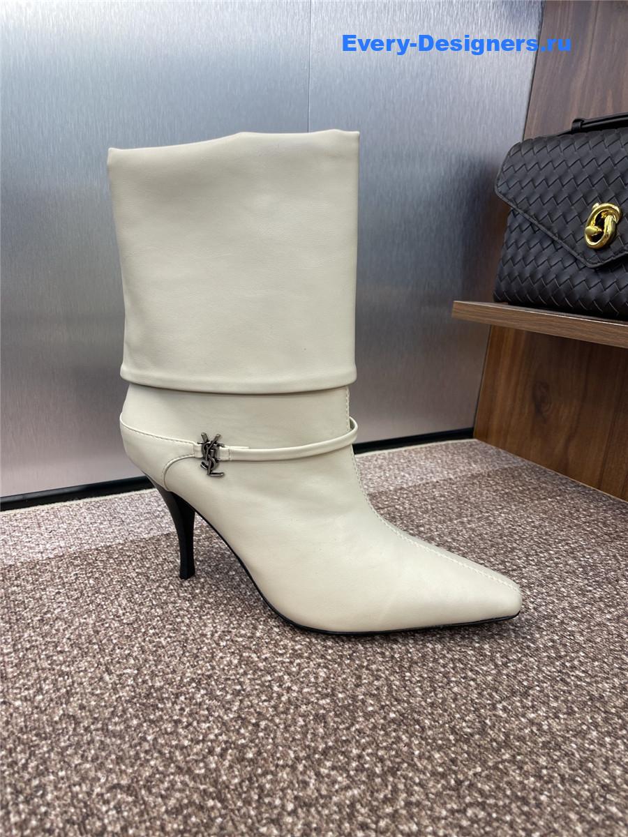 Sa1nt Lau*nt white buckle ankle boots