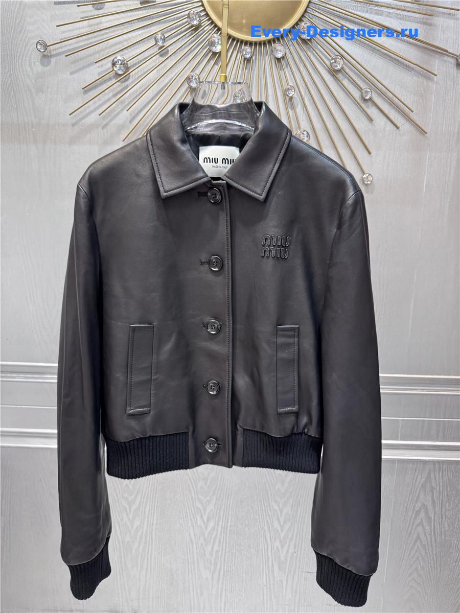 Miu Miu Black Leather Cropped Jacket