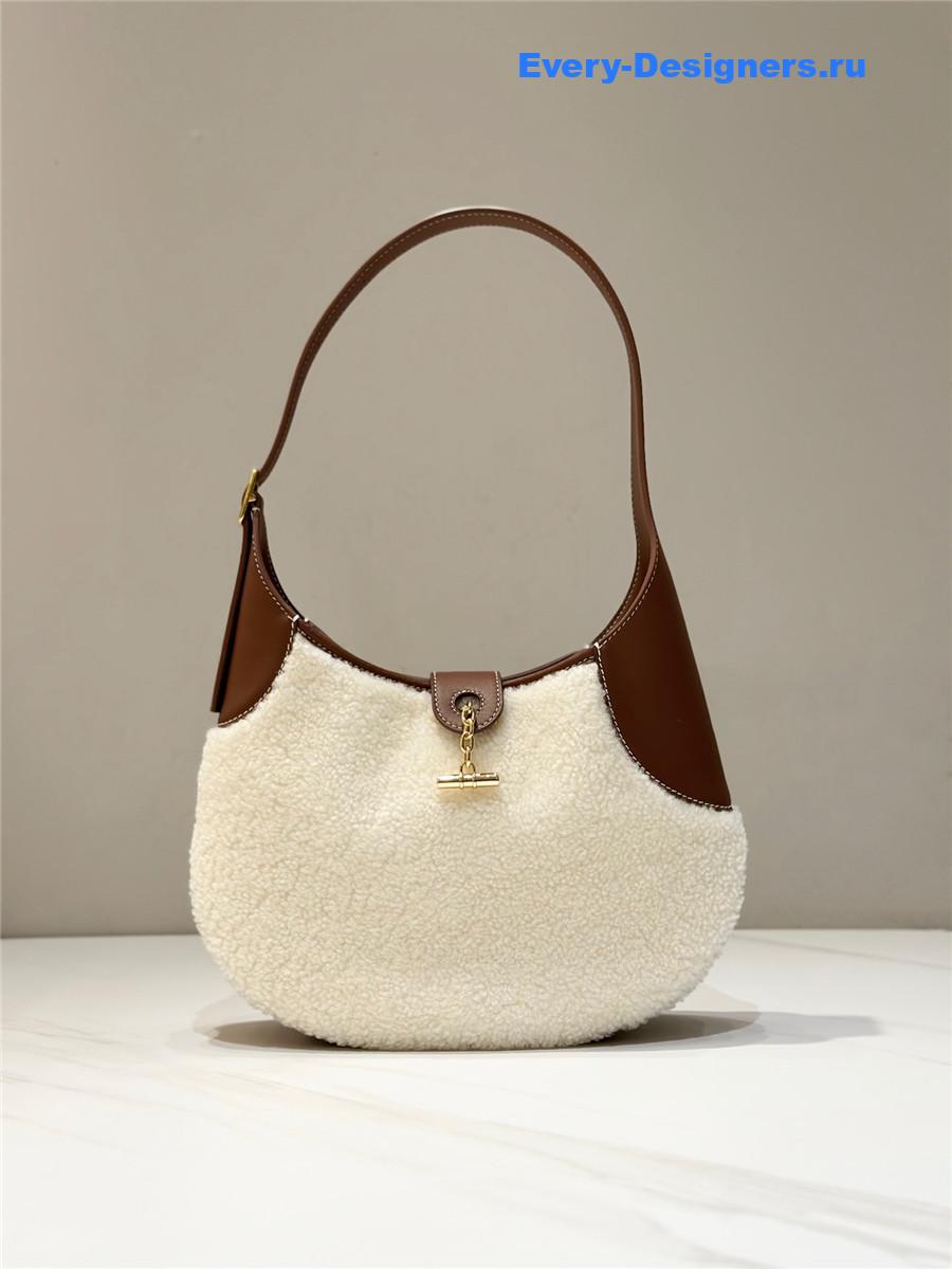 L0r0 P1ana bobbin large faux shearling shoulder bag in white