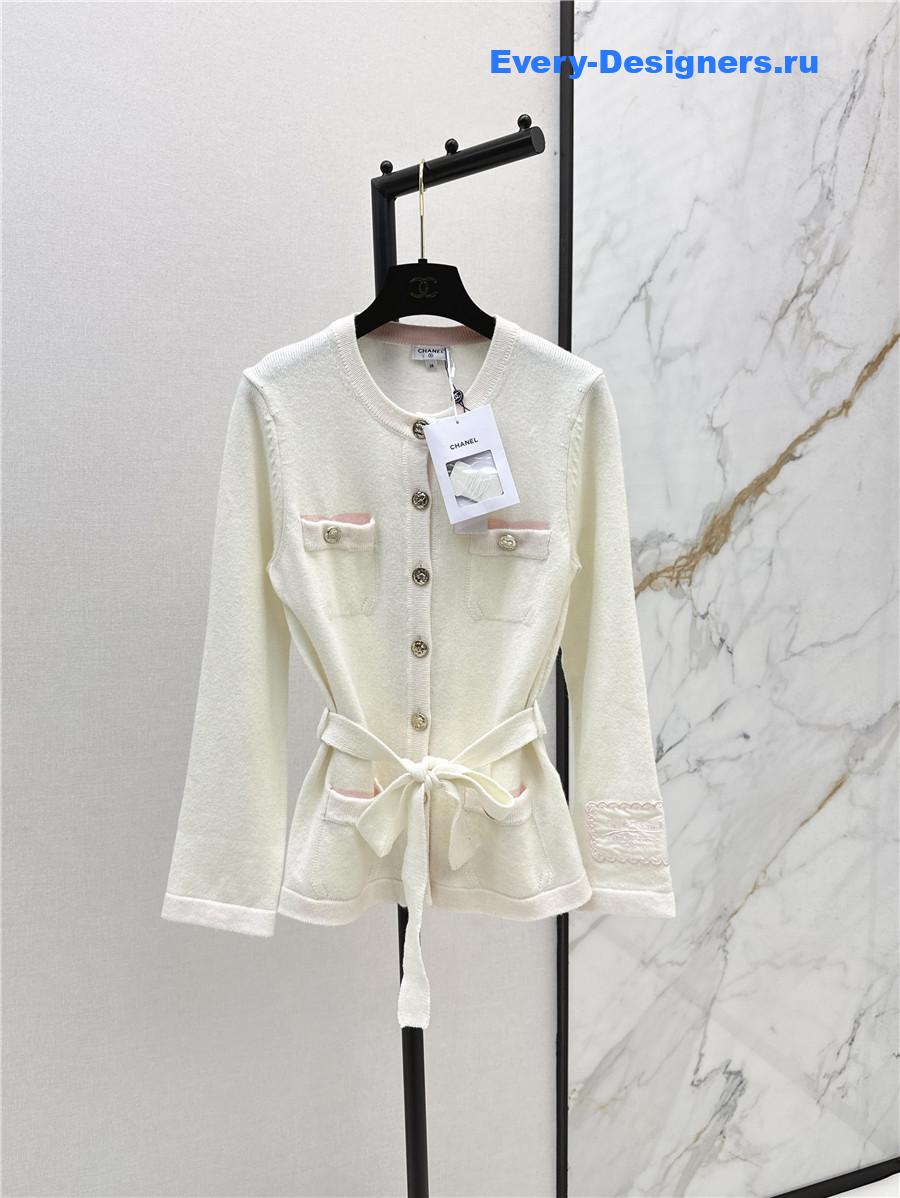 Ch**el coco white belt knit cardigan