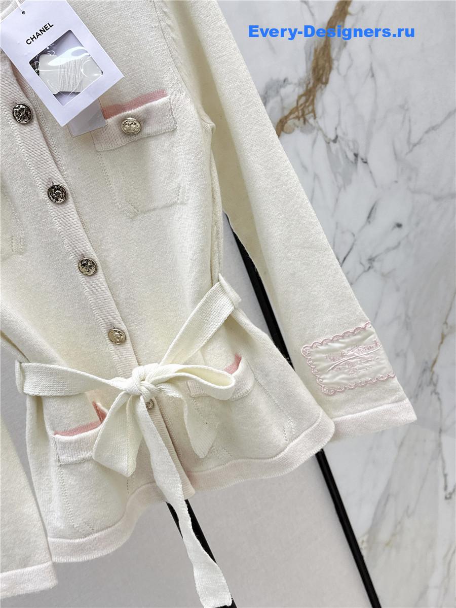 Ch**el coco white belt knit cardigan