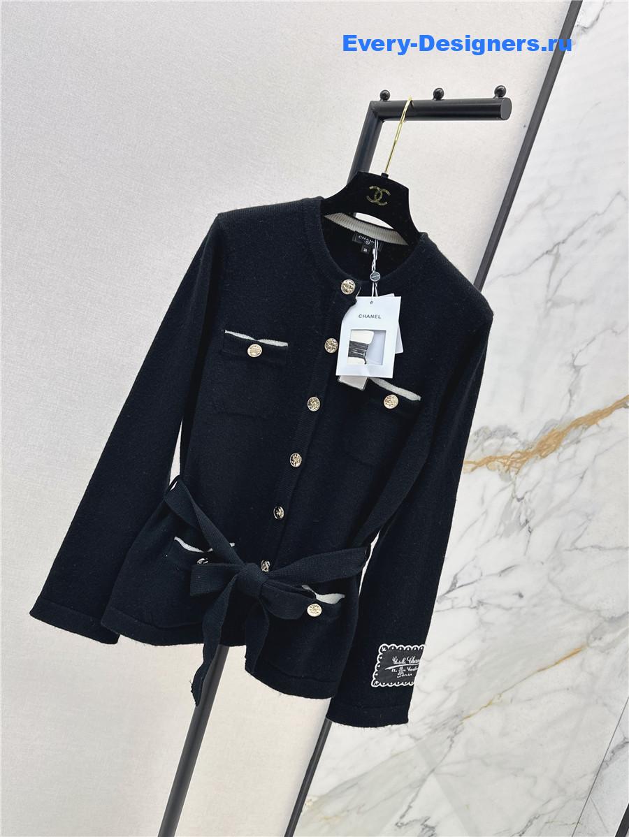 Ch**el coco black belt knit cardigan