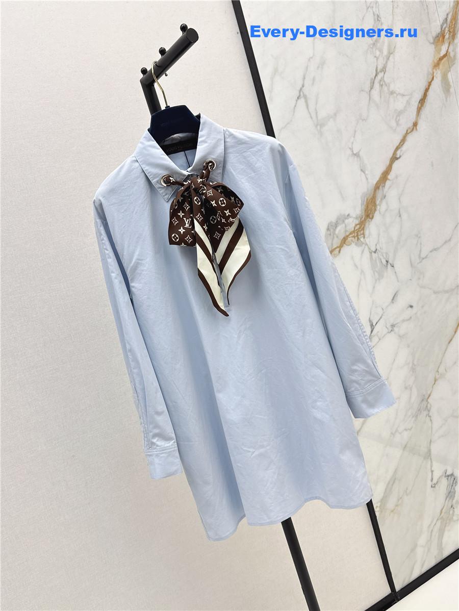 l0vis Vvtt0n blue monogram scarf shirt dress