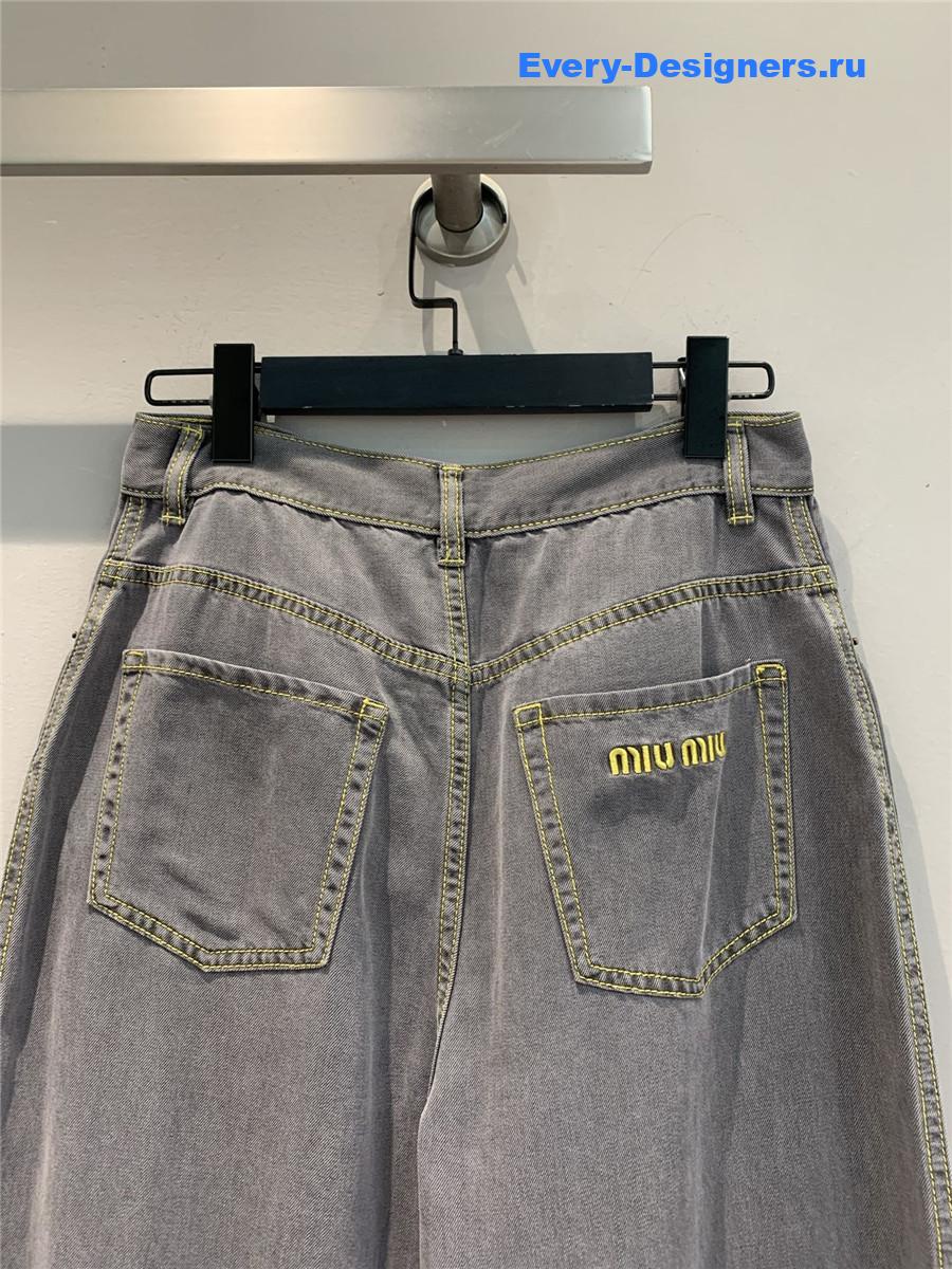 Miu Miu Grey Wide-Leg Jeans