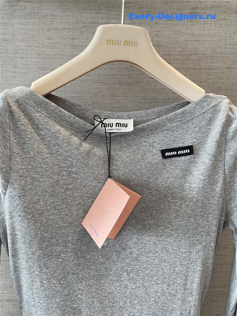 Miu Miu Grey Ribbed Jersey Top