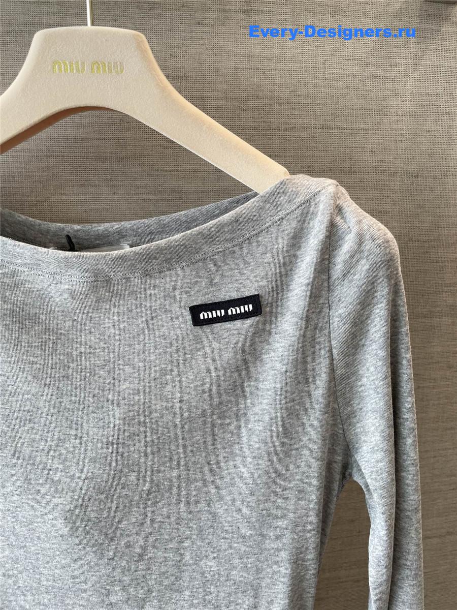 Miu Miu Grey Ribbed Jersey Top