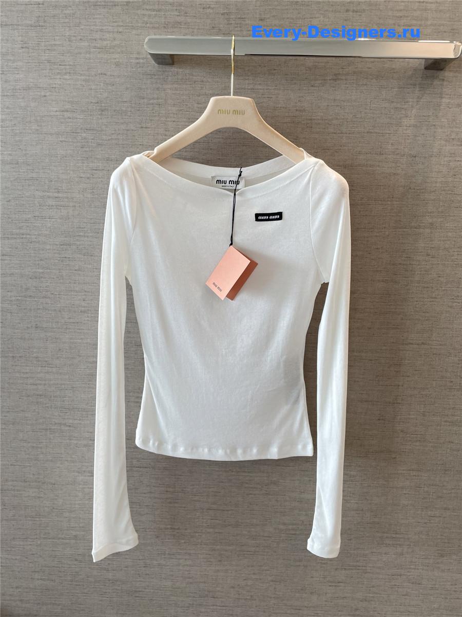 Miu Miu White Ribbed Jersey Top