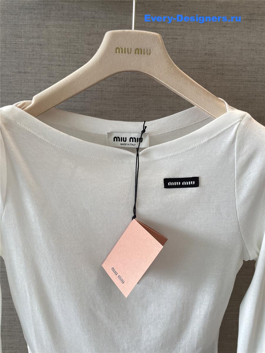 Miu Miu White Ribbed Jersey Top