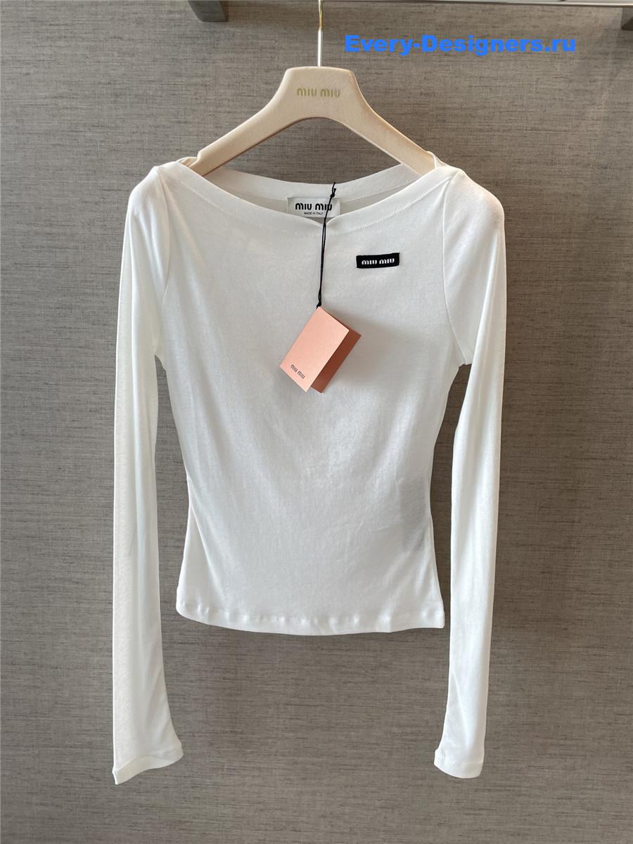 Miu Miu White Ribbed Jersey Top