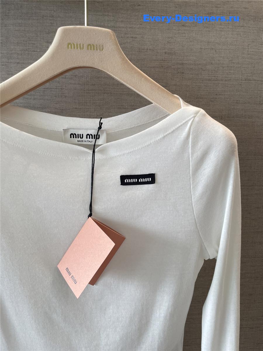 Miu Miu White Ribbed Jersey Top