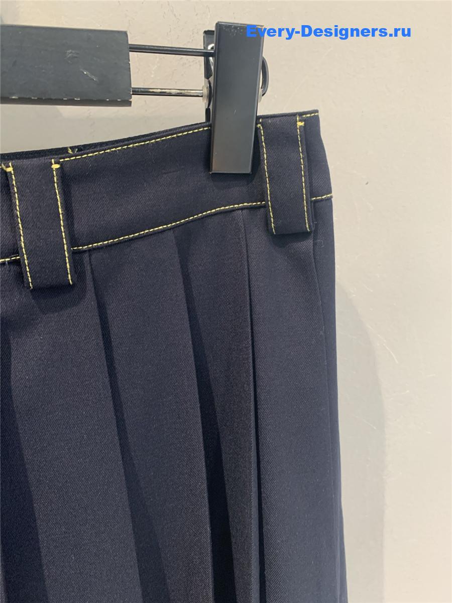 Miu Miu Navy Pleated Batavia Skirt