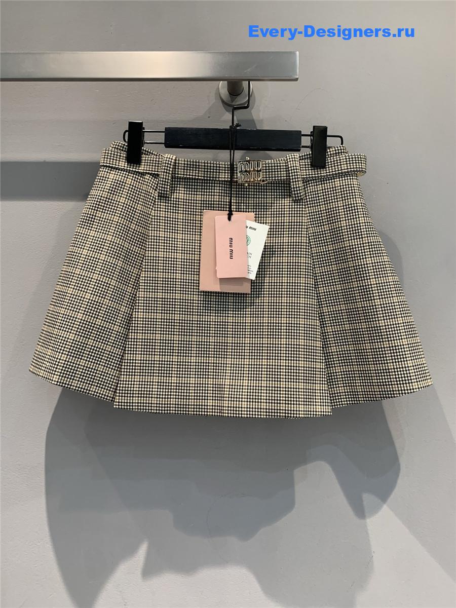 Miu Miu Cocoa Brown Checked Miniskirt