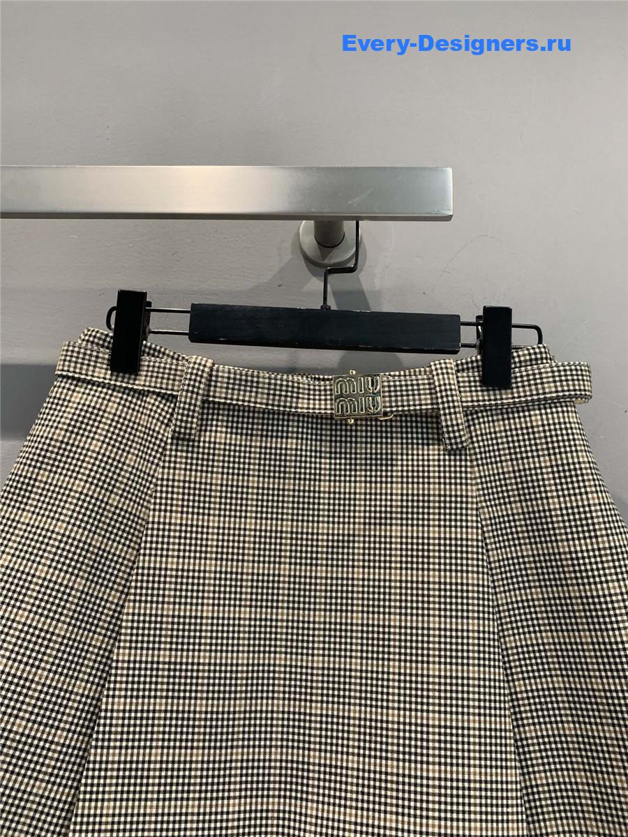 Miu Miu Cocoa Brown Checked Miniskirt