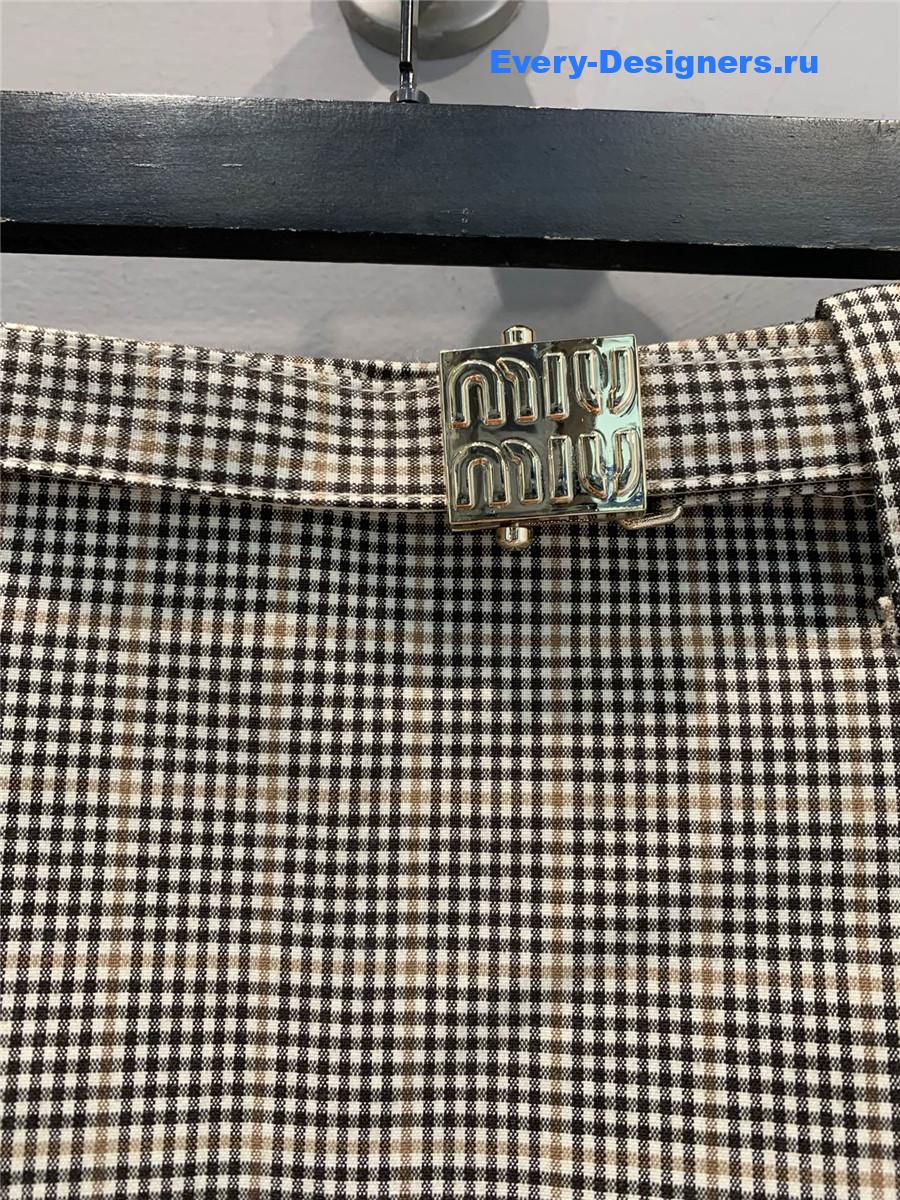 Miu Miu Cocoa Brown Checked Miniskirt