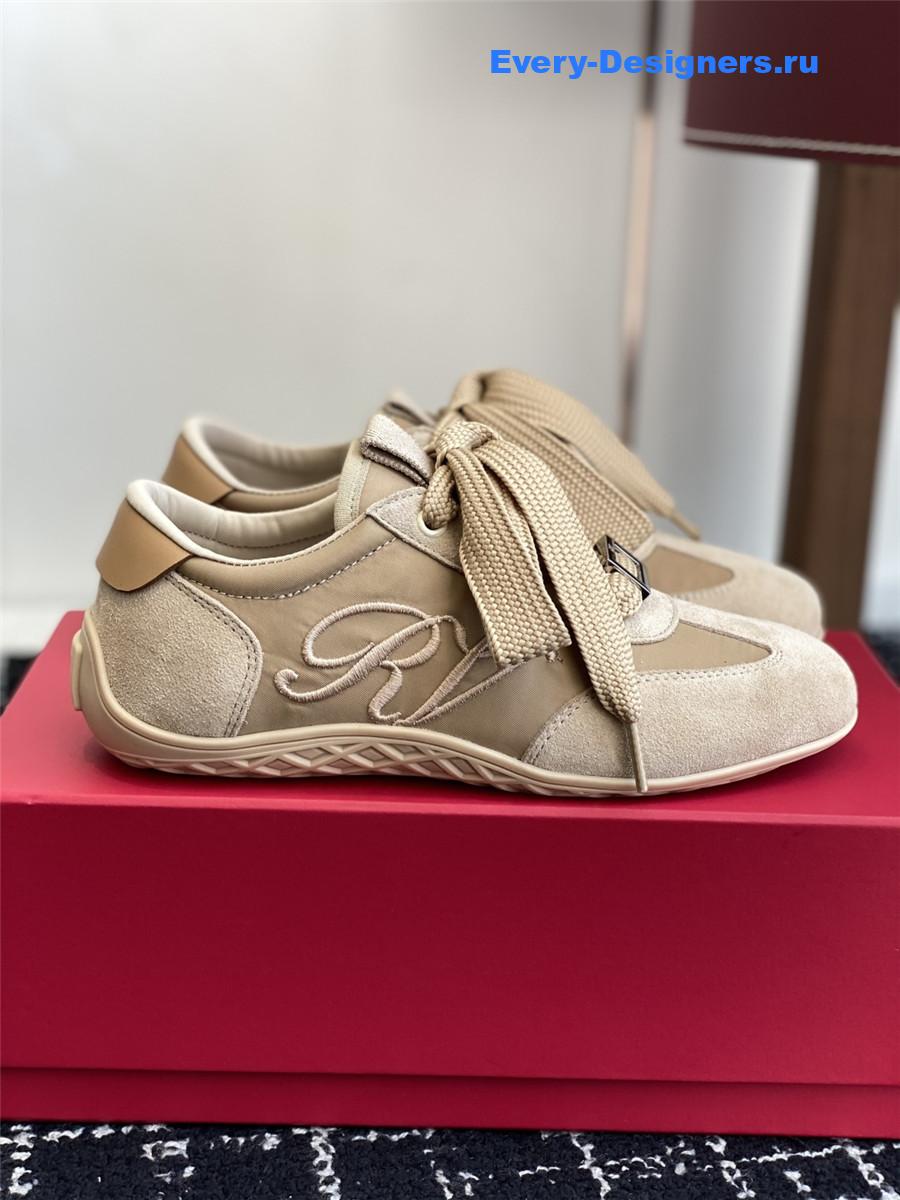 Roger Vivier Viv’ Low Beige Suede Sneakers