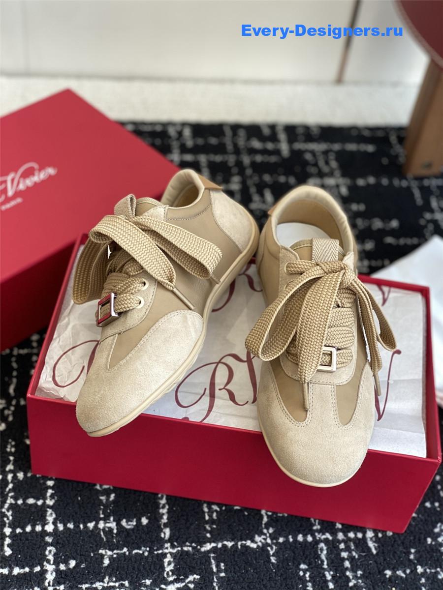 Roger Vivier Viv’ Low Beige Suede Sneakers