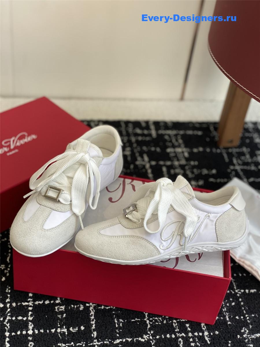 Roger Vivier Viv’ Low White Suede Sneakers