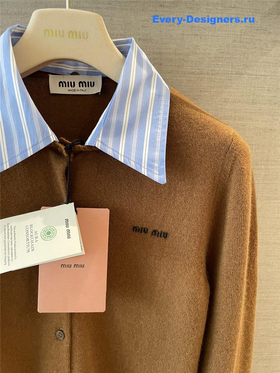 Miu Miu Logo Intarsia Brown Cardigan
