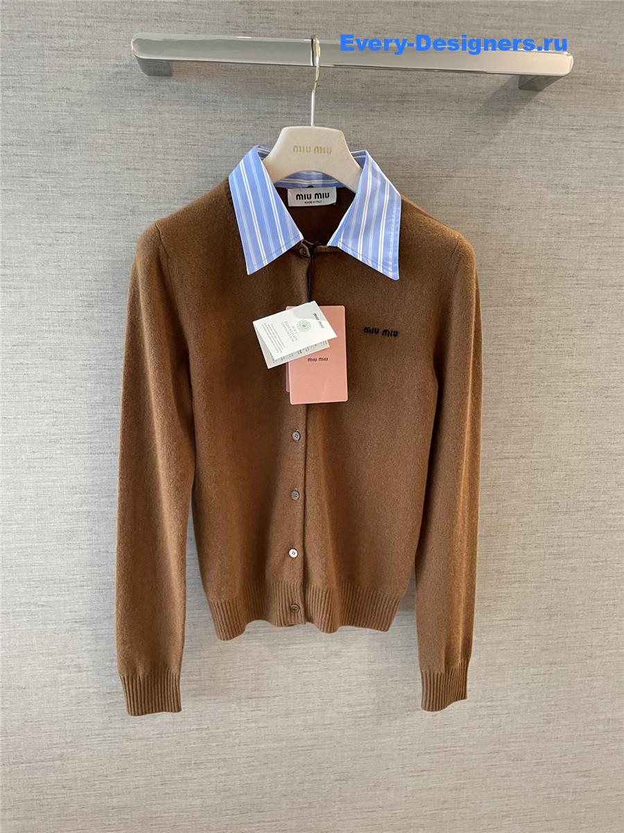 Miu Miu Logo Intarsia Brown Cardigan