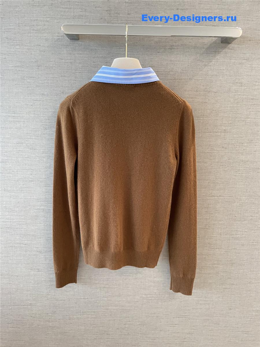 Miu Miu Logo Intarsia Brown Cardigan