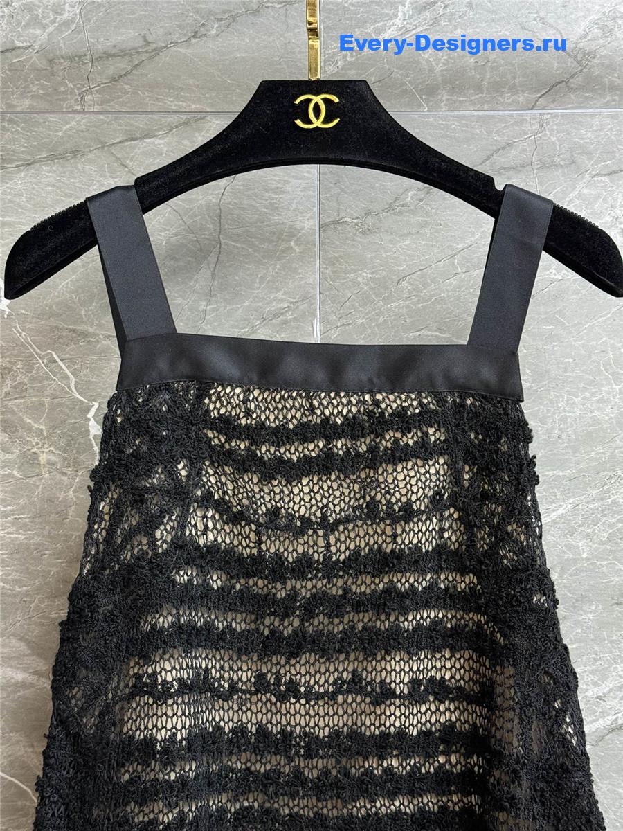 Ch**el black silk hollow dress