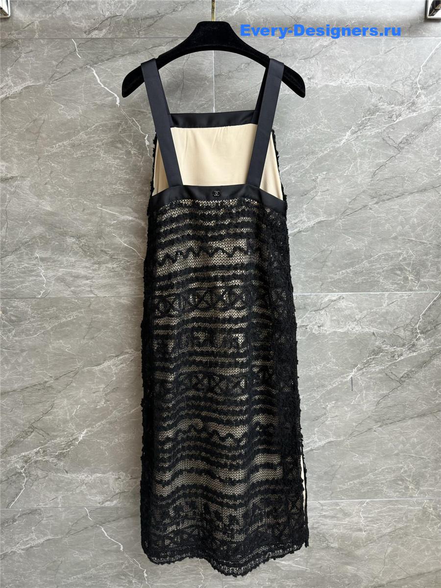 Ch**el black silk hollow dress