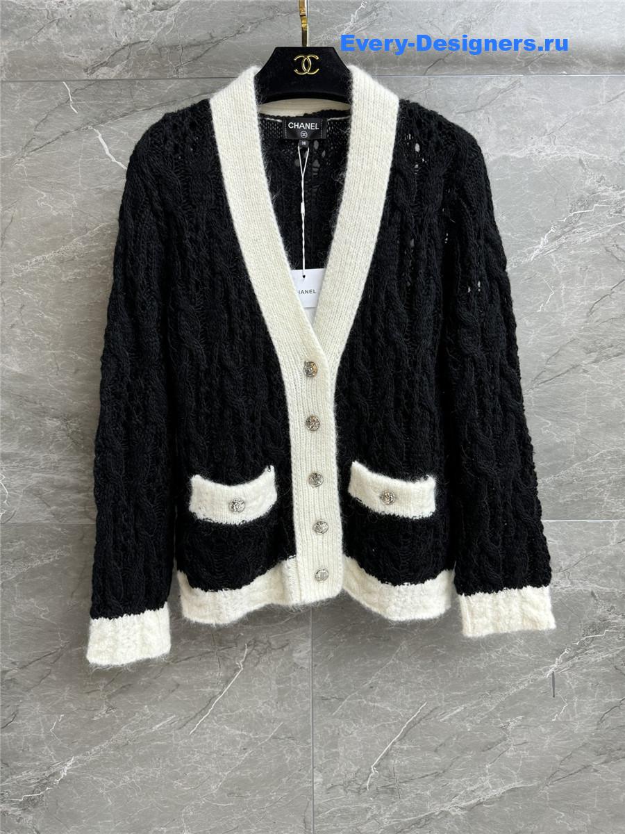 Ch**el black & white hollow cardigan