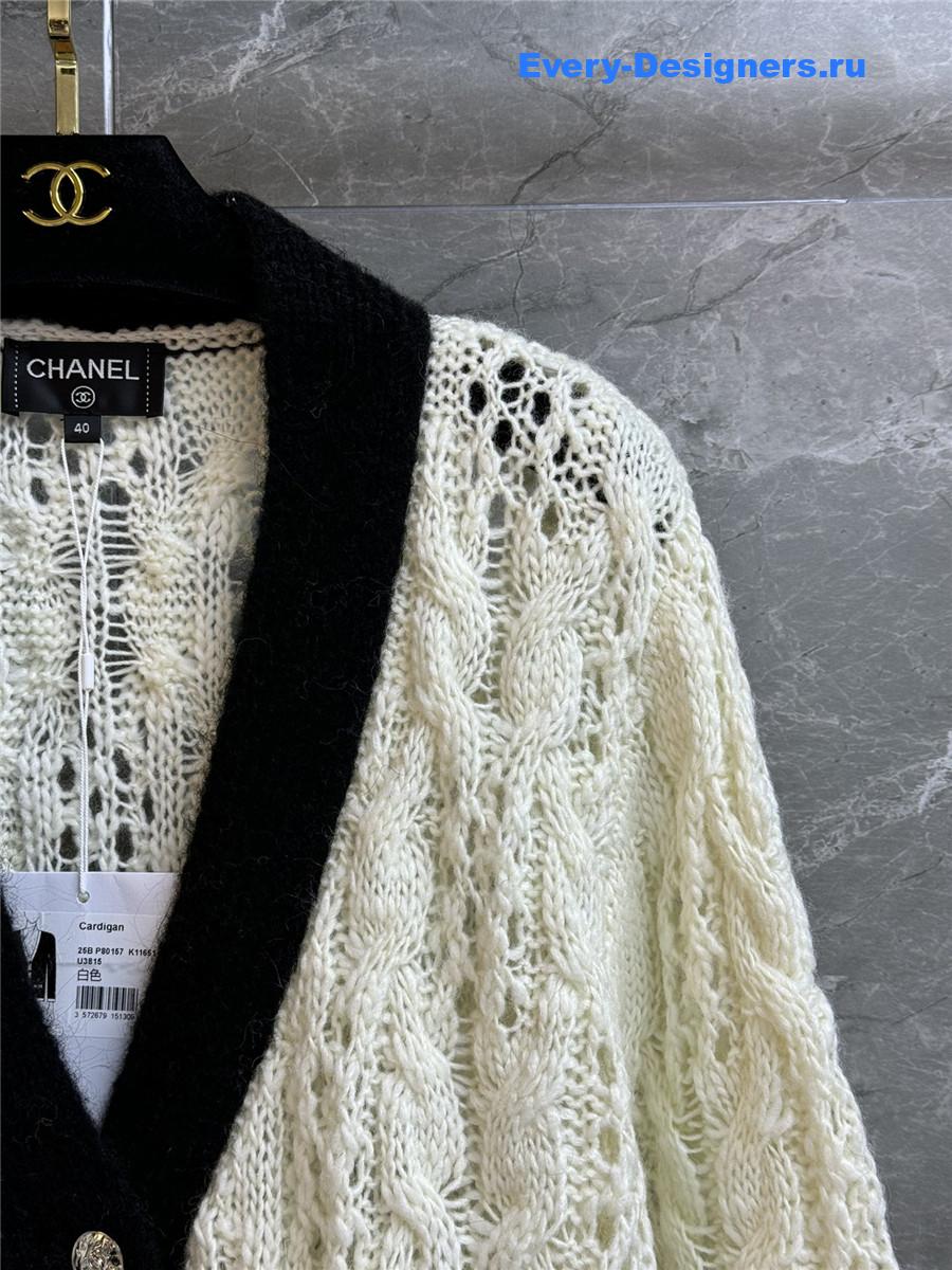 Ch**el v-neck black & beige hollow cardigan
