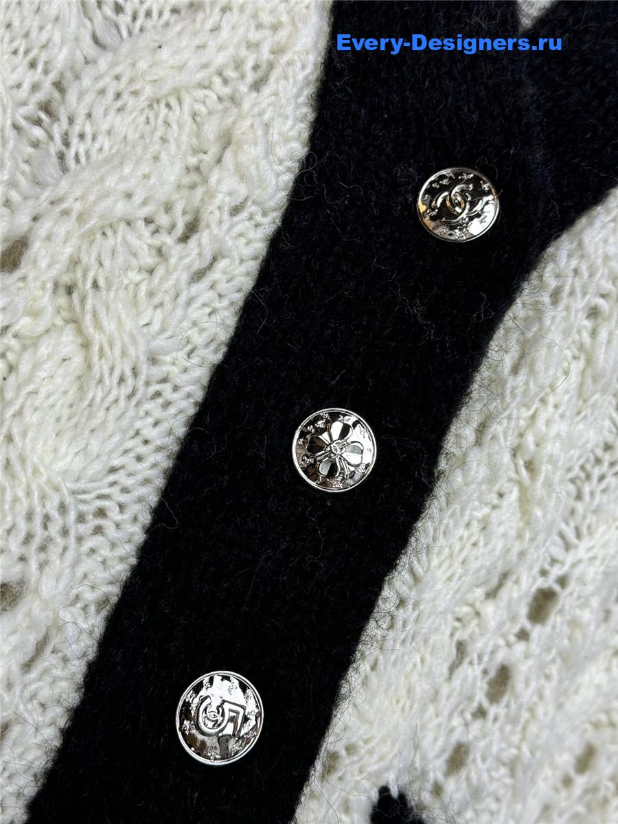 Ch**el v-neck black & beige hollow cardigan