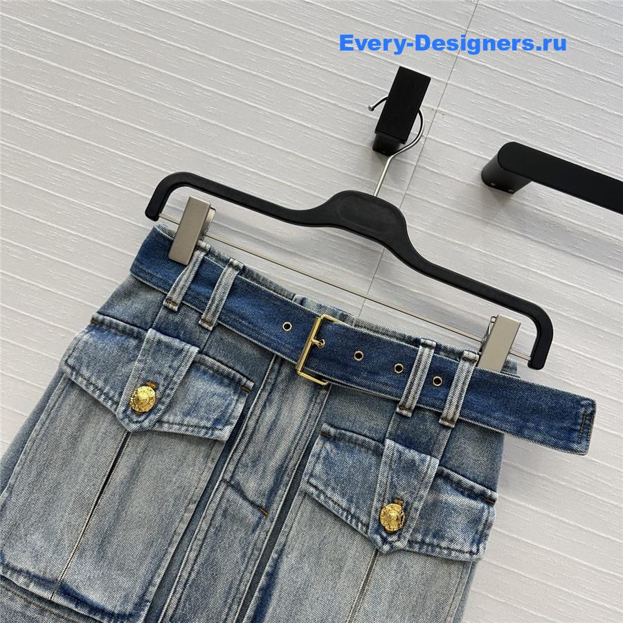 BALMAIN Blue Denim Skirt for Women