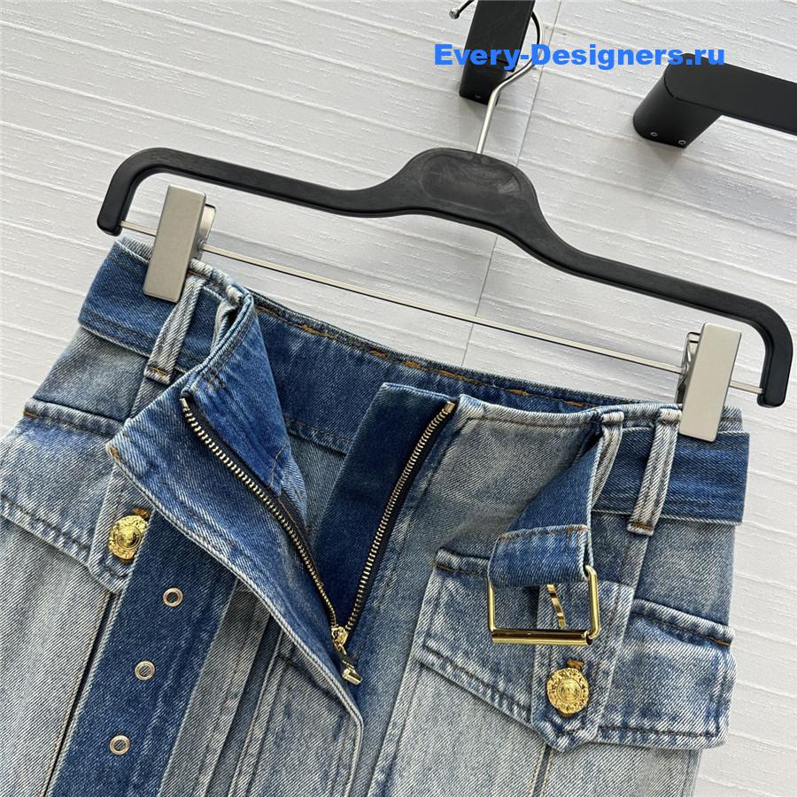 BALMAIN Blue Denim Skirt for Women