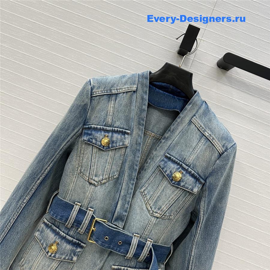 Balmain Belted Denim Jacket in Blue